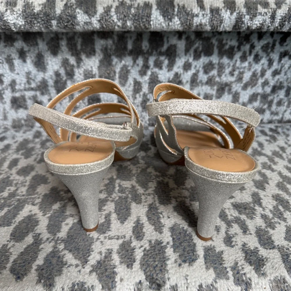 Naturalizer Pressley Silver Glitter Slingback Platform Sandals Heels 8.5N Womens